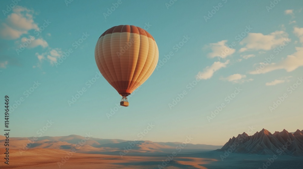Obraz premium soaring hot air balloon in a clear blue sky, representing freedom, elevation, and achieving goals in a limitless horizon