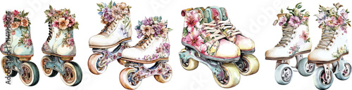 floral roller skate watercolor clipart