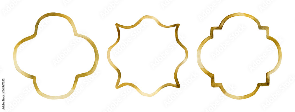 Islamic golden ornament set. Oriental decorative design elements. Watercolor hand painted isolated illustration Ramadan Islamic golden ornament set. Oriental decorative design elements. Watercolor hand painted isolated illustration Ramadan