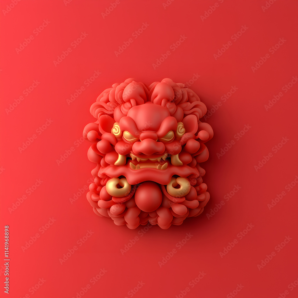 Chinese traditional 3d asset fiery lion mask digital art creation minimalist environment artistic vision Chinese traditional 3d asset fiery lion mask digital art creation minimalist environment artistic vision