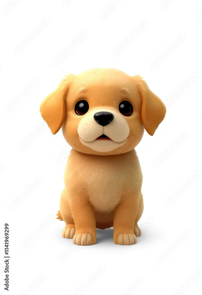 3D Chibi Golden Retriever Dog Flashcards Clipart. Suitable for animal flashcard, alphabet flashcards, Montessori Flashcards. Isolated on white background