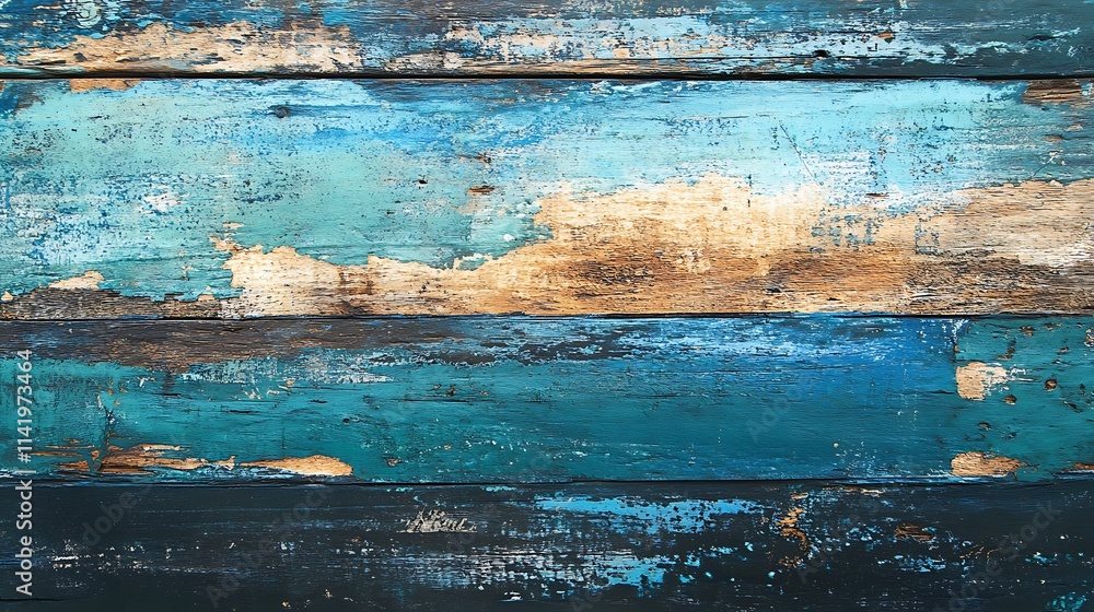 Weathered Blue and Teal Wood Plank Texture Background. AI Generated