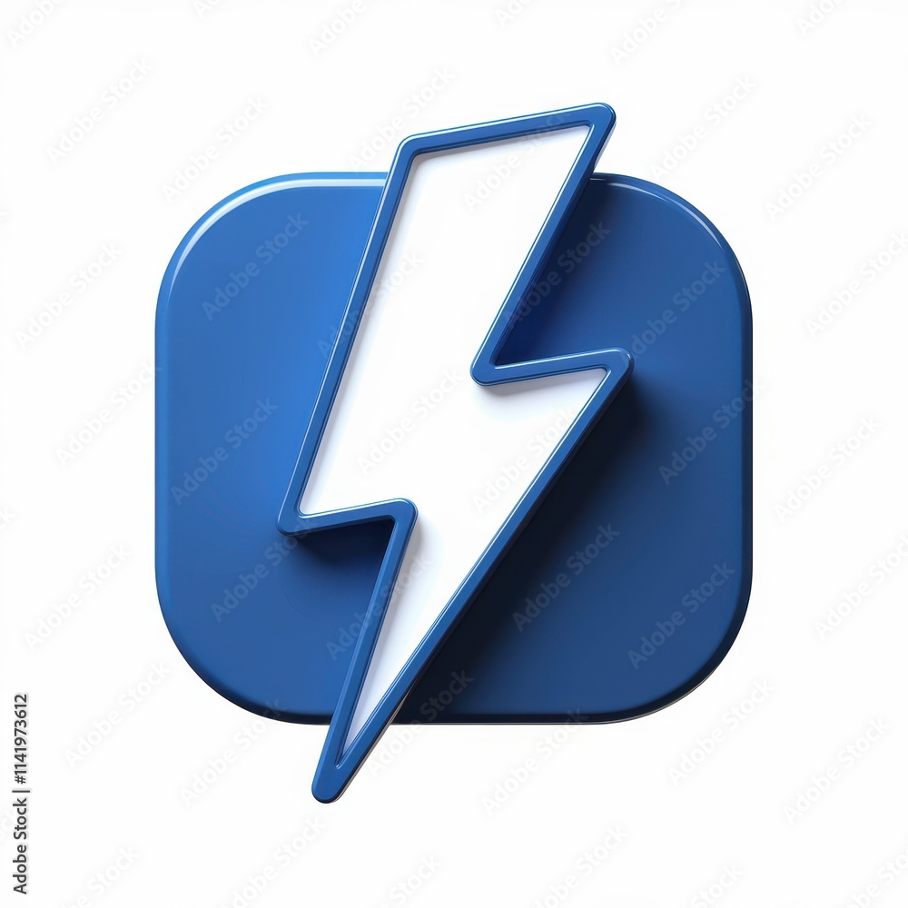 Blue Square Button Featuring White Lightning Bolt Icon Blue Square Button Featuring White Lightning Bolt Icon