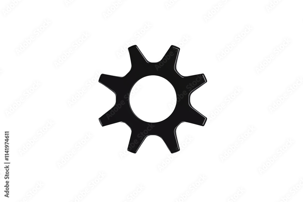 A black gear with distinct teeth and a central hole, representing mechanical efficiency and industry. A black gear with distinct teeth and a central hole, representing mechanical efficiency and industry.