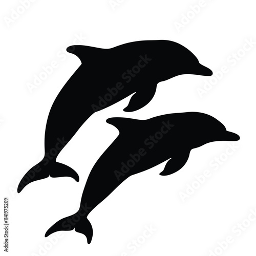 Dolphin leaping from the water black silhouette vector illustration
