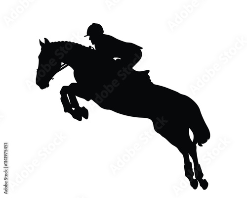Horse riding and jumping black silhouette