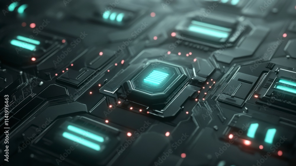 Fototapeta premium Intricate Circuit Board with Bright Details and Lab Light