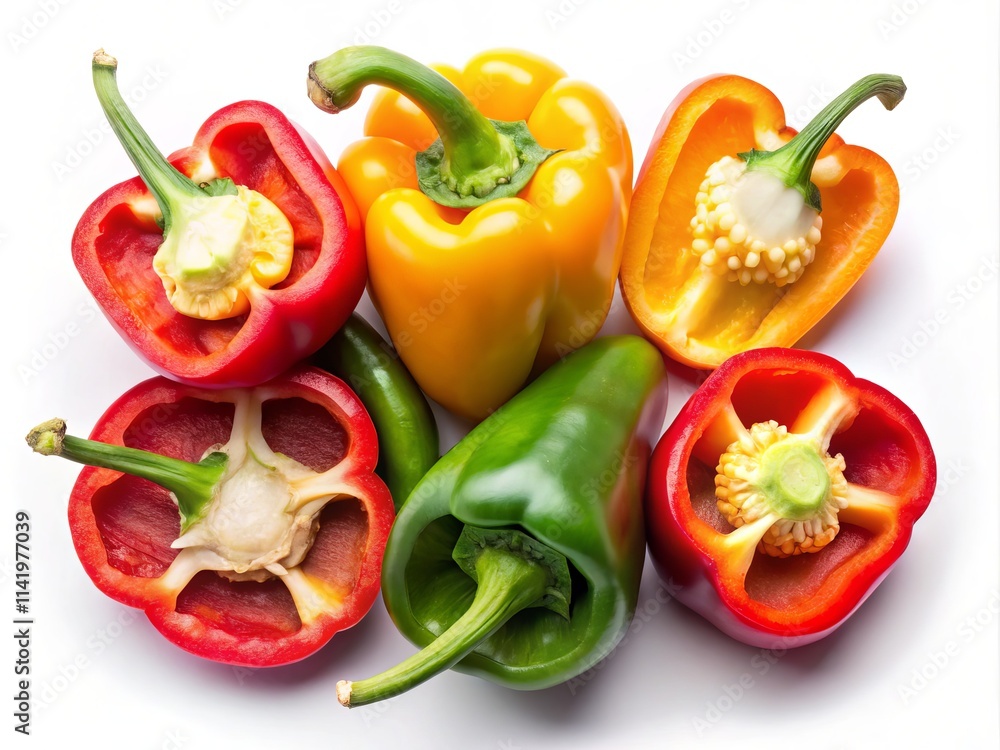 Bird's Eye View: Sliced Sweet Peppers & Chili, Organic Produce Bird's Eye View: Sliced Sweet Peppers & Chili, Organic Produce