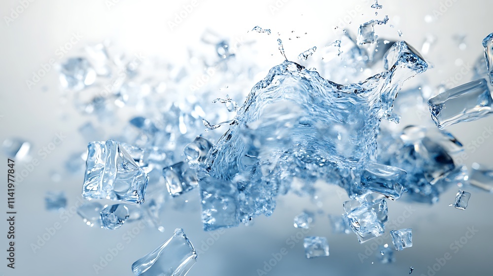 Shattering Ice Crystals: A 3D Render of Frozen Water in Motion. AI Generated Shattering Ice Crystals: A 3D Render of Frozen Water in Motion. AI Generated