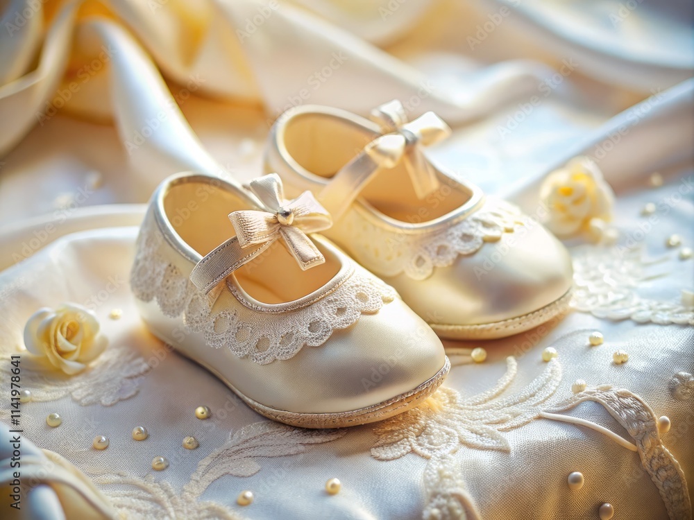 Buciki Do Chrztu: Adorable Baby Shoes, Baptism Ceremony, Close-Up, Worm's Eye View Photography Buciki Do Chrztu: Adorable Baby Shoes, Baptism Ceremony, Close-Up, Worm's Eye View Photography