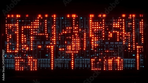 Wallpaper Mural Digital Matrix:  A close-up of a digital matrix, with red lights illuminating the complex circuitry, creating a futuristic and dynamic aesthetic.   Torontodigital.ca