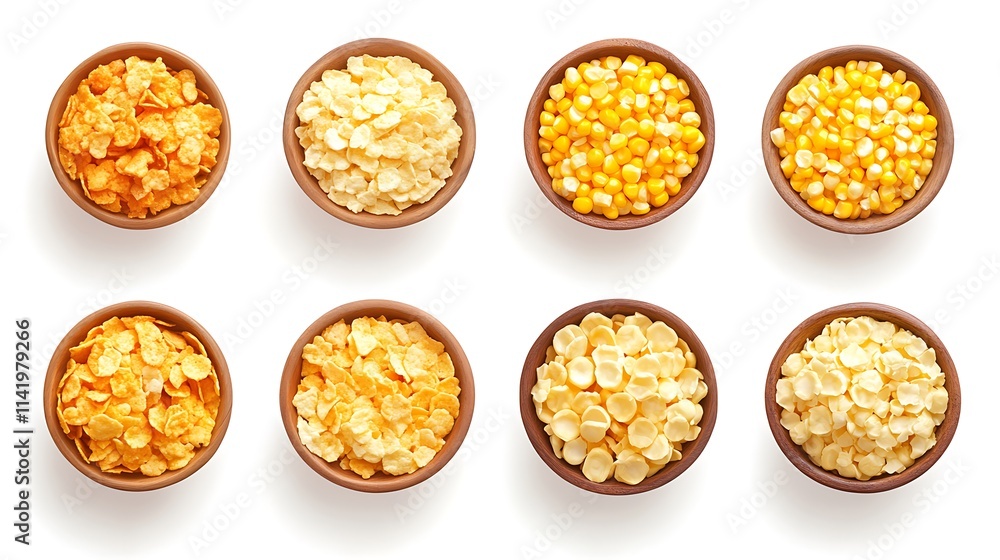 Cornflakes and Corn Kernels: A Top-Down View of Breakfast Cereals. AI Generated Cornflakes and Corn Kernels: A Top-Down View of Breakfast Cereals. AI Generated
