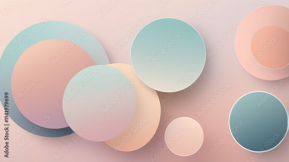 Abstract Pastel Gradient Circles Overlapping on a Soft Pink Background for a Modern and Minimalist Design Concept. Abstract Pastel Gradient Circles Overlapping on a Soft Pink Background for a Modern and Minimalist Design Concept.
