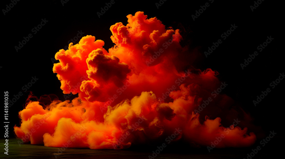 a bright fiery cloud, smoke with shining edges against a dark, mysterious background a bright fiery cloud, smoke with shining edges against a dark, mysterious background