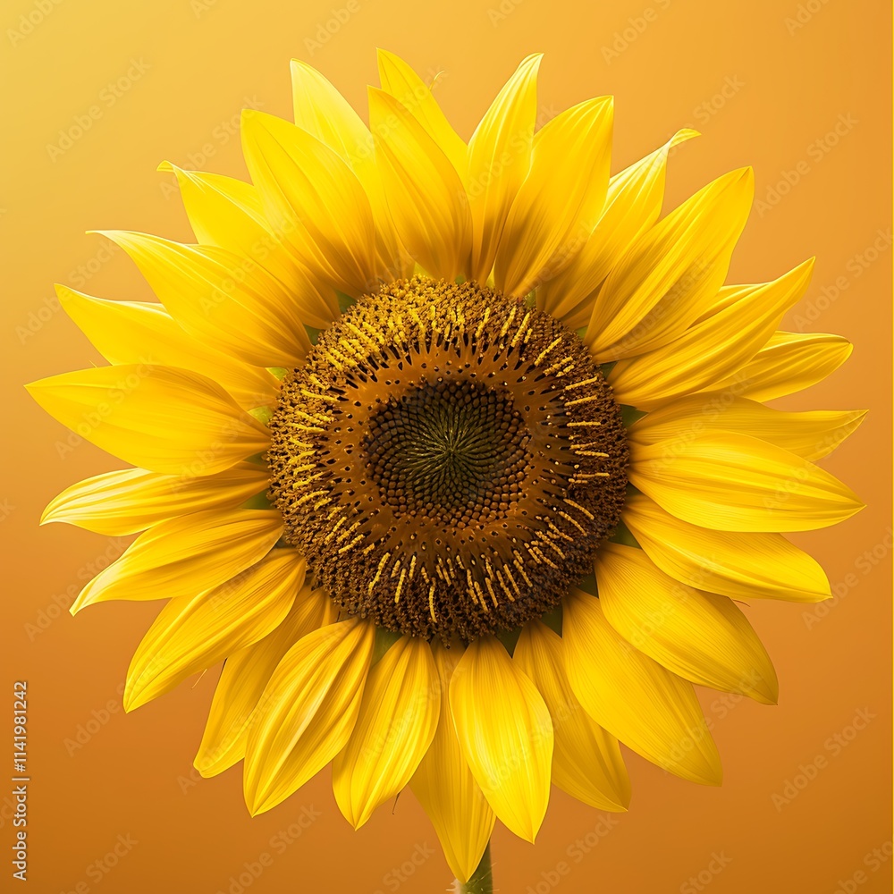 Fototapeta premium A vivid yellow sunflower with sharp petal edges and a textured brown center, against a soft gradient background. 8k UHD, suitable for high-quality printing or digital display.