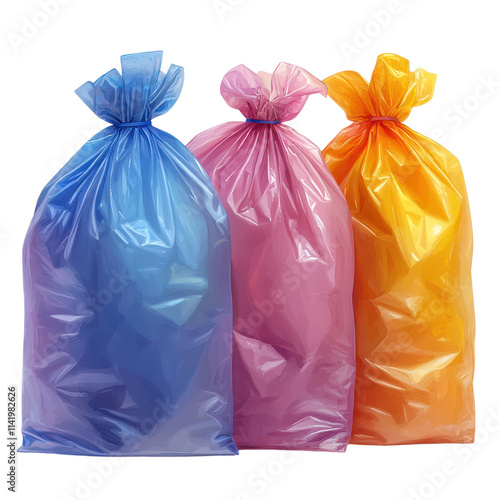 Stacking plastic bags in a flat illustration style urban environment digital art concept for eco awareness photo