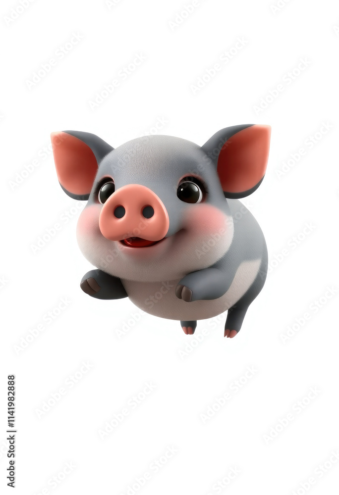 3D Chibi Miniature Pig Flashcards Clipart. Suitable for animal flashcard, alphabet flashcards, Montessori Flashcards. Isolated on white background 3D Chibi Miniature Pig Flashcards Clipart. Suitable for animal flashcard, alphabet flashcards, Montessori Flashcards. Isolated on white background