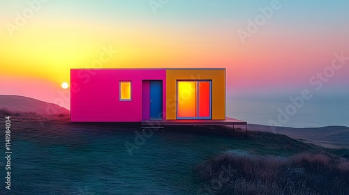 Home insulation plays a vital role in modern architecture, ensuring energy efficiency and comfort. This vibrant house stands out against a colorful sunset landscape, emphasizing innovation.