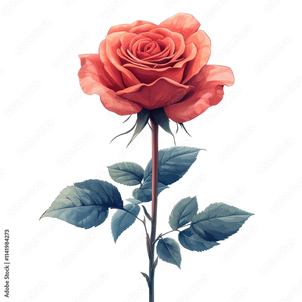 Elegant red rose illustration minimalistic digital art floral design nature-inspired close-up view for modern decor Elegant red rose illustration minimalistic digital art floral design nature-inspired close-up view for modern decor