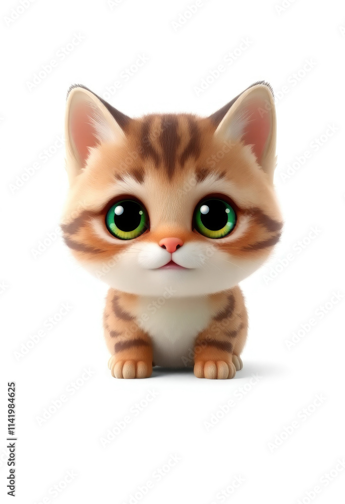 Obraz premium 3D Chibi Munchkin Cat Flashcards Clipart. Suitable for animal flashcard, alphabet flashcards, Montessori Flashcards. Isolated on white background