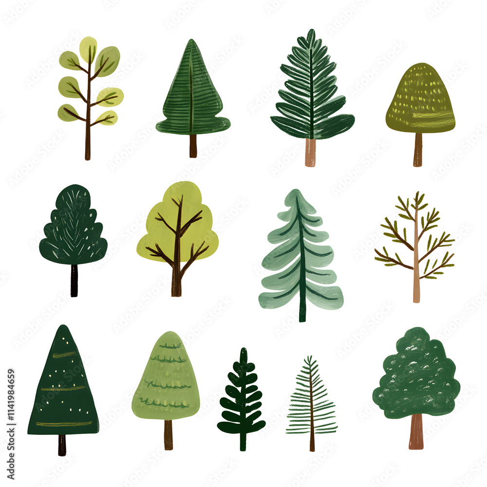 Fototapeta premium Fir tree pattern illustration with green foliage for winter holiday design