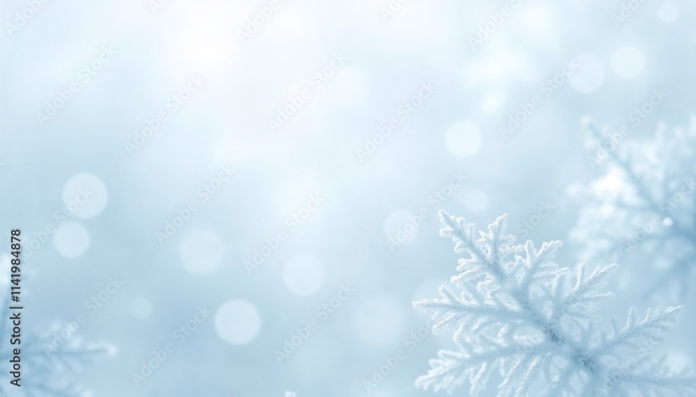 Soft blue winter background with frosty patterns and bokeh effect for decoration