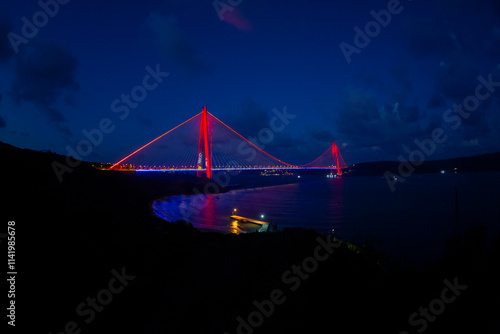 Yavuz Sultan Selim Bridge Night and Lights. photo