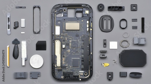 Disassembled Circuit Board on Clean Desk Surface