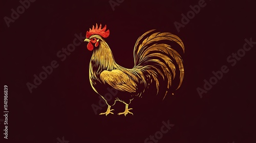 Golden rooster gracefully painted vector art bold style dark background. AI Generated photo