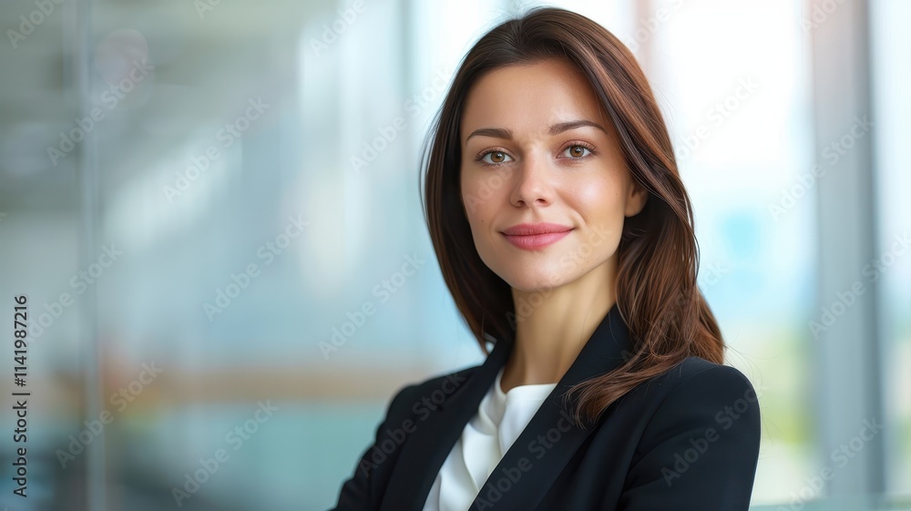 A confident professional woman smiles in an office setting, showcasing a polished appearance and a modern work environment. A confident professional woman smiles in an office setting, showcasing a polished appearance and a modern work environment.