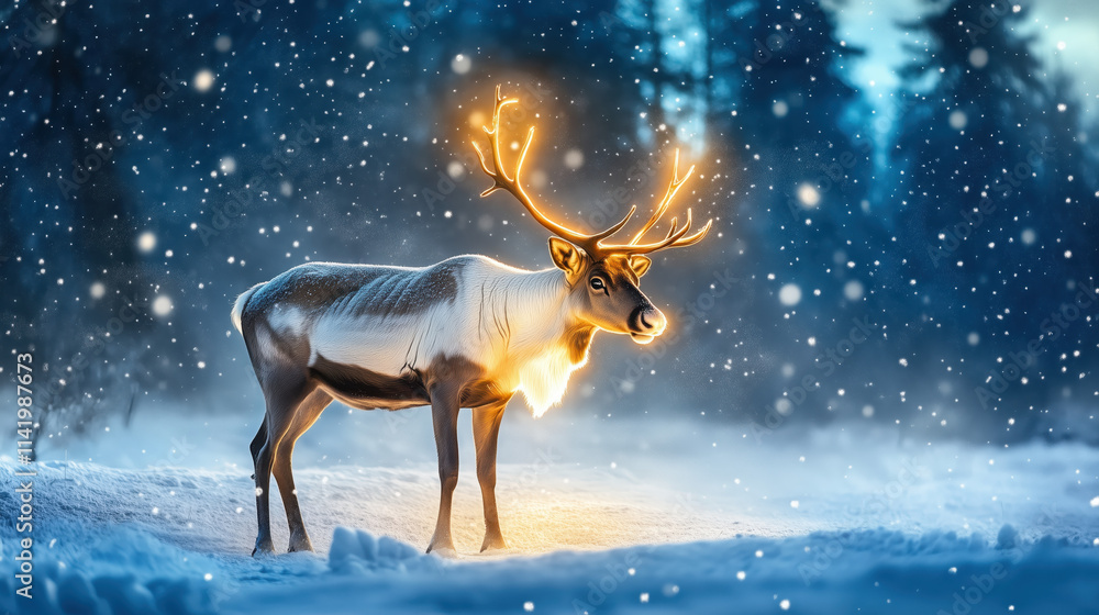 Majestic reindeer in snowy forest winter wonderland animal photography tranquil environment close-up view nature's beauty Majestic reindeer in snowy forest winter wonderland animal photography tranquil environment close-up view nature's beauty