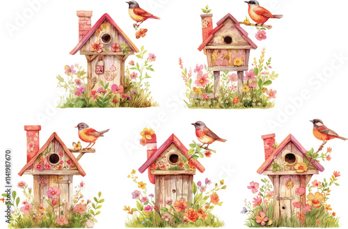 birdhouse watercolor clipart