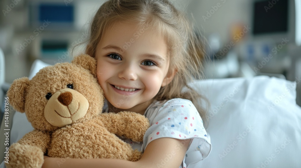 Happy Girl Hugging Beloved Teddy Bear Comfortably Happy Girl Hugging Beloved Teddy Bear Comfortably