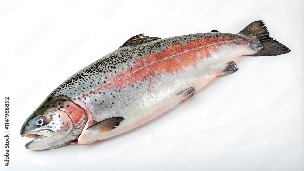 A fresh whole salmon fish isolated on a clean white background A fresh whole salmon fish isolated on a clean white background