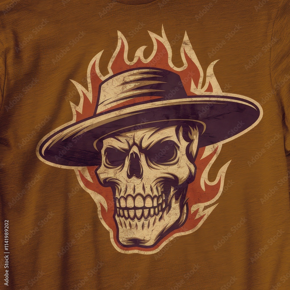 Fototapeta premium Flaming Skull Wearing a Wide Brimmed Hat