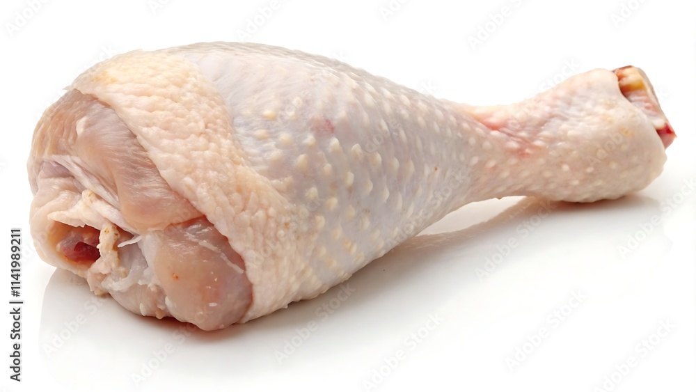 A raw chicken drumstick isolated on a white background A raw chicken drumstick isolated on a white background