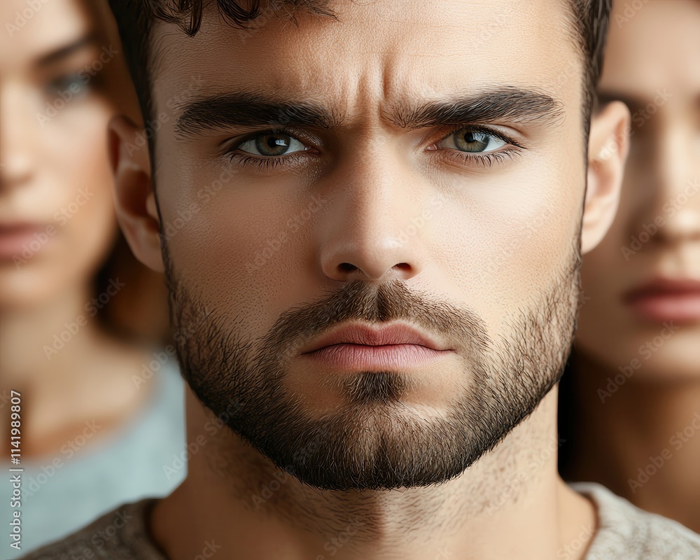 Obraz premium Emotional Tension Moments captured as a dramatic scene with soft lighting highlighting expressions of frustration and quiet contemplation in a tense atmosphere.