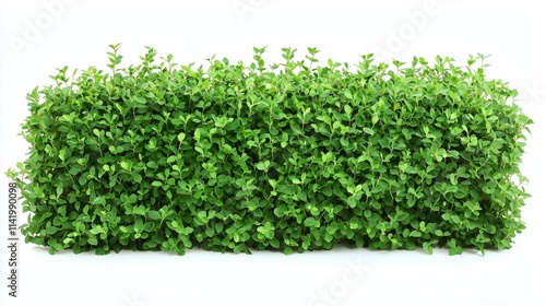 Lush Green Decorative Hedge Planting Isolated on White Background, Garden Outdoor Landscaping Options, Plant Arrangements for Home Exteriors