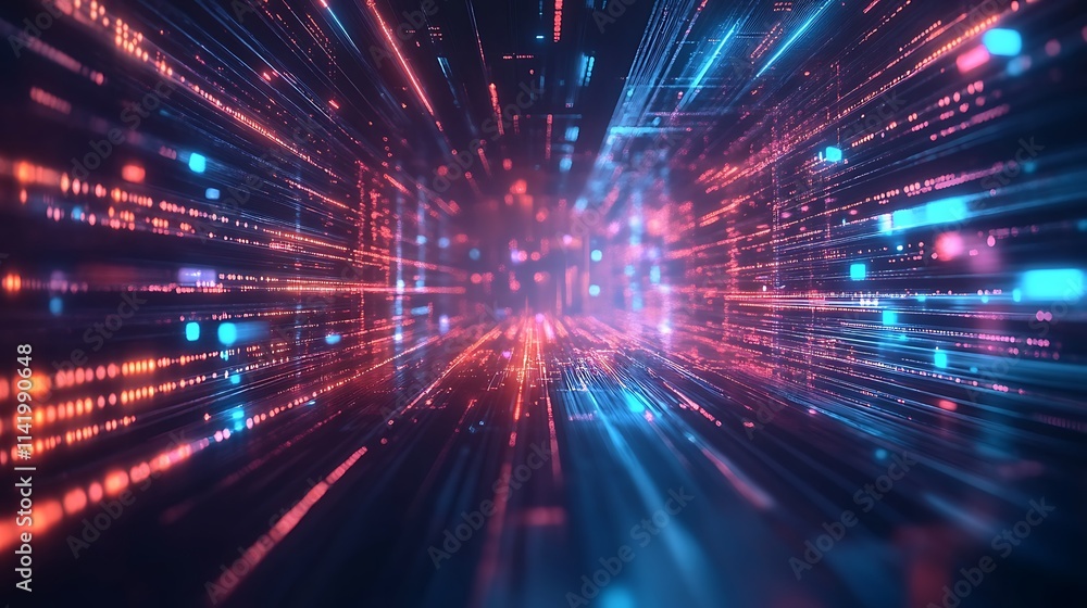 Cybernetic Data Stream: A 3D Render of a Digital Corridor. AI Generated Cybernetic Data Stream: A 3D Render of a Digital Corridor. AI Generated