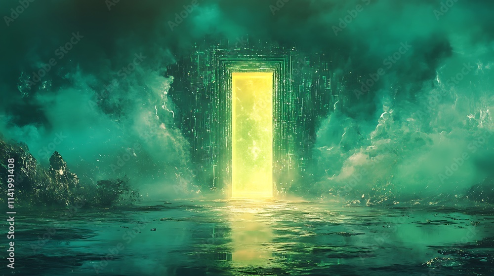 Ethereal Portal: A Digital Painting of a Glowing Gateway in a Mystical Landscape. AI Generated Ethereal Portal: A Digital Painting of a Glowing Gateway in a Mystical Landscape. AI Generated