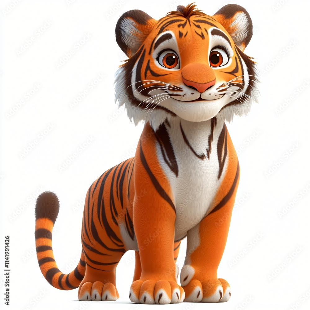 Cute Cartoon Tiger Cub 3D Render Cute Cartoon Tiger Cub 3D Render