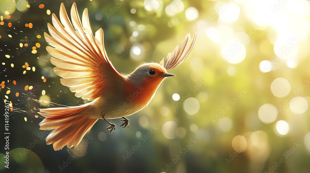 vibrant bird in flight with outstretched wings, surrounded by soft bokeh vibrant bird in flight with outstretched wings, surrounded by soft bokeh
