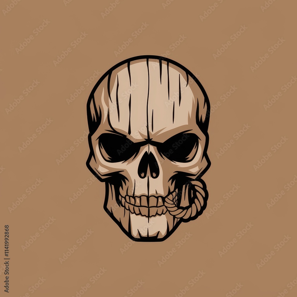 Fototapeta premium Grim Skull Biting A Twisted Rope Knot Design