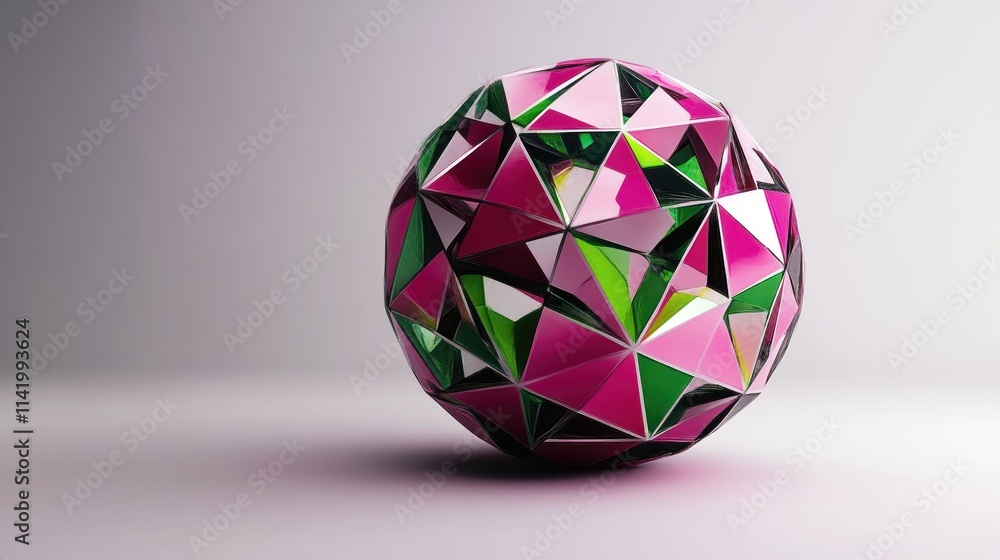 Abstract Geometric Sphere with Pink and Green Triangles Abstract Geometric Sphere with Pink and Green Triangles