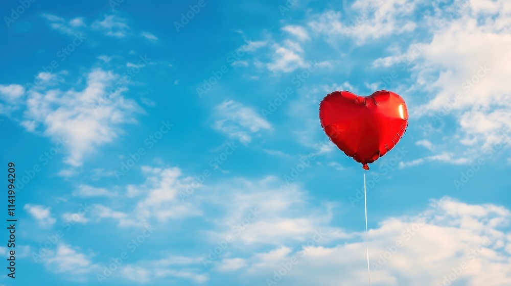 Heart Balloon flying on the sky over the cloud,Red helium balloon,Glossy heart with reflection foil balloon,anniversary wedding,Valentine day,Love symbol,holiday card,copy space. Heart Balloon flying on the sky over the cloud,Red helium balloon,Glossy heart with reflection foil balloon,anniversary wedding,Valentine day,Love symbol,holiday card,copy space.