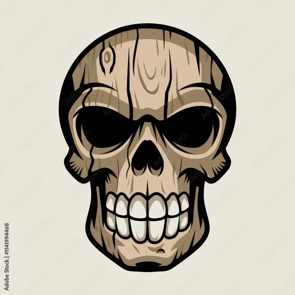 Obraz premium Wooden Skull Design Aggressive Grinning Face