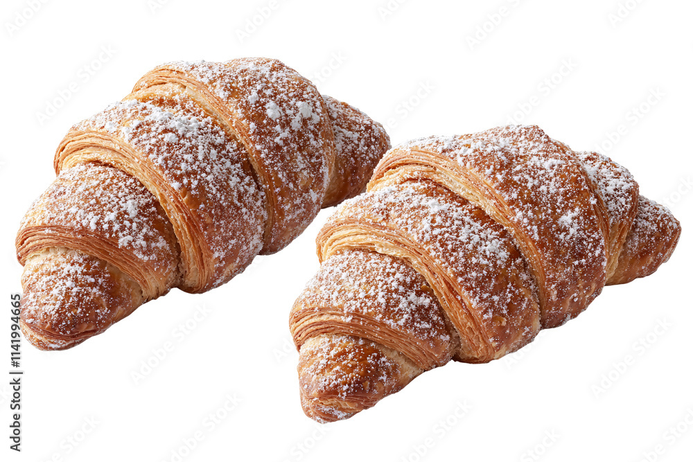 two croissants with powdered sugar two croissants with powdered sugar