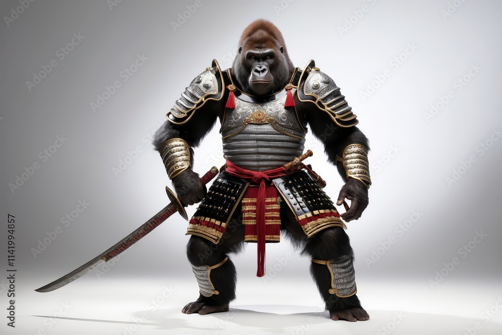 Powerful gorilla in samurai armor, katana sword. Powerful gorilla in samurai armor, katana sword.