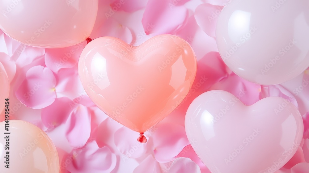 Dreamy Valentine s Display with Glowing Heart Shaped Balloons and Rose Petals Dreamy Valentine s Display with Glowing Heart Shaped Balloons and Rose Petals