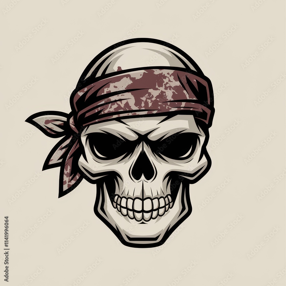 Fototapeta premium A skull wearing a stained bandana looks intensely